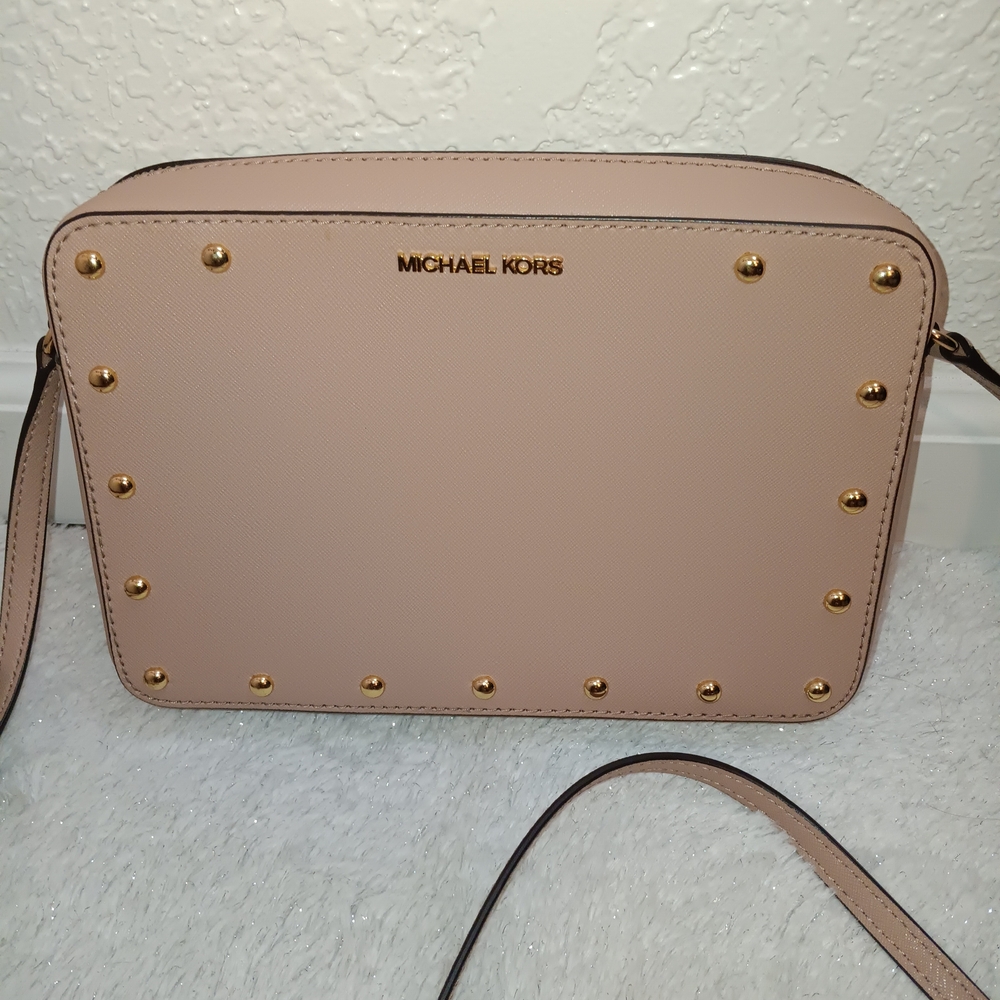 Michael Kors Blush Crossbody Bag with Gold Studs Like New.